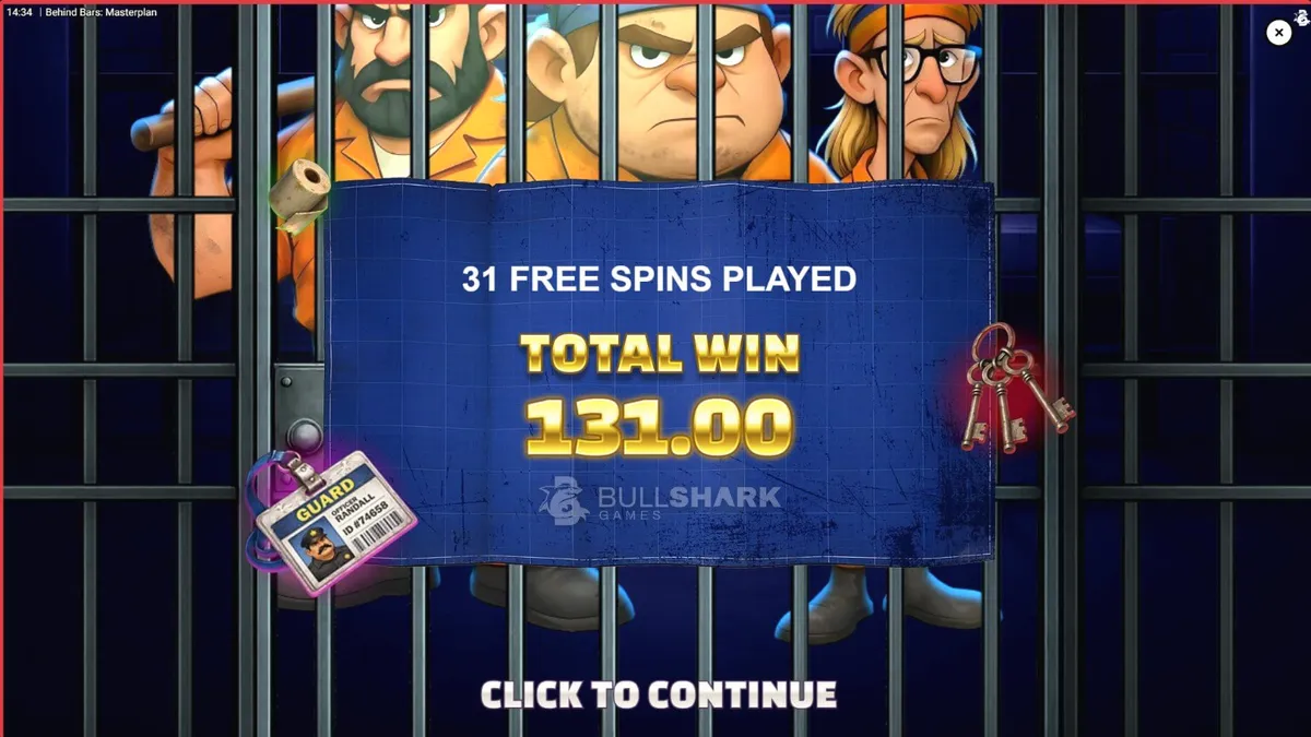 Tampilan visual game slot Behind Bars Masterplan dengan tema penjara neon